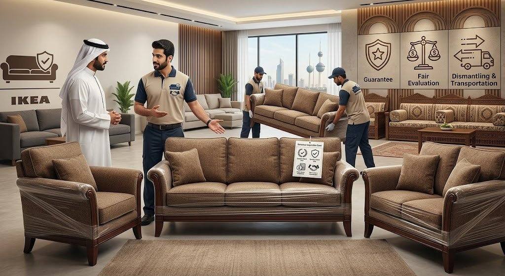 فريق عمل متخصص يقوم بمعاينة وتقييم وشراء الأثاث المستعمل بحالة جيدة ضمن خدمات شراء الاثاث المستعمل بالمربع لضمان تقديم أفضل الأسعار للعملاء.