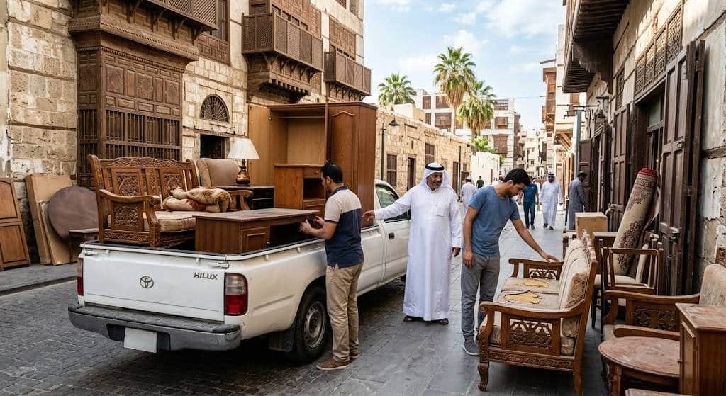 فريق عمل محترف يقوم بفحص وتقييم الأثاث المنزلي بعناية ضمن خدمات شراء الاثاث المستعمل حي الصحافة لضمان تقديم أفضل الأسعار وتوفير تجربة مريحة وسريعة.